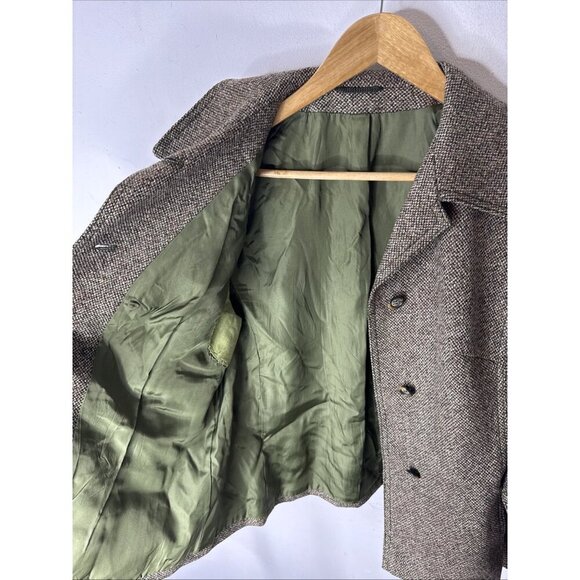 Vintage Lindner Women M Tweed Wool Jacket Green Suede Trim Equestrian 70s German - Picture 11 of 11